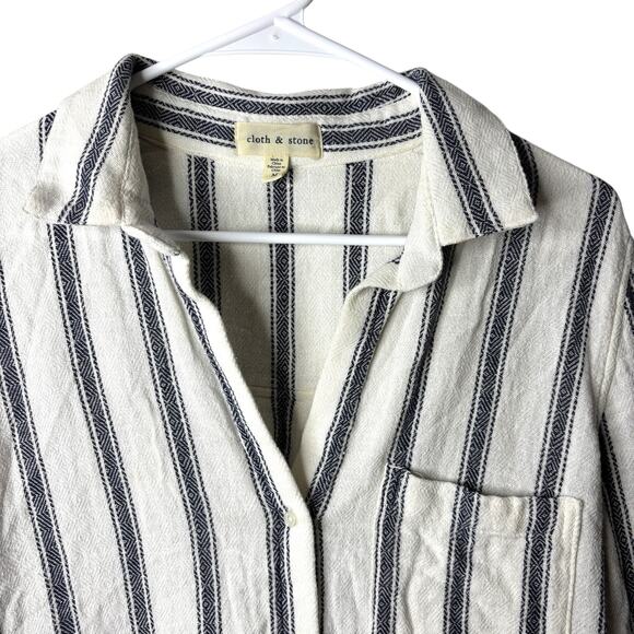 Cloth & Stone Anthropologie Cotton White Blue Stripe Button Down Shirt Women Med - Picture 5 of 12